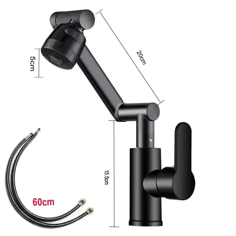

Смеситель для раковины в ванной комнате, вращающийся на 1080 градусов, для горячей и холодной воды, брызгозащищенный смеситель для раковины из сплава, смеситель для раковины с одной ручкой чёрный