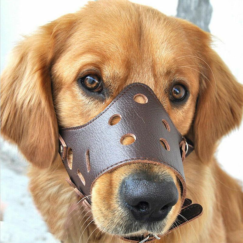 Adjustable Anti-Biting Pet Dog Soft PU Leather Muzzles Mouth Mesh Cover Masks