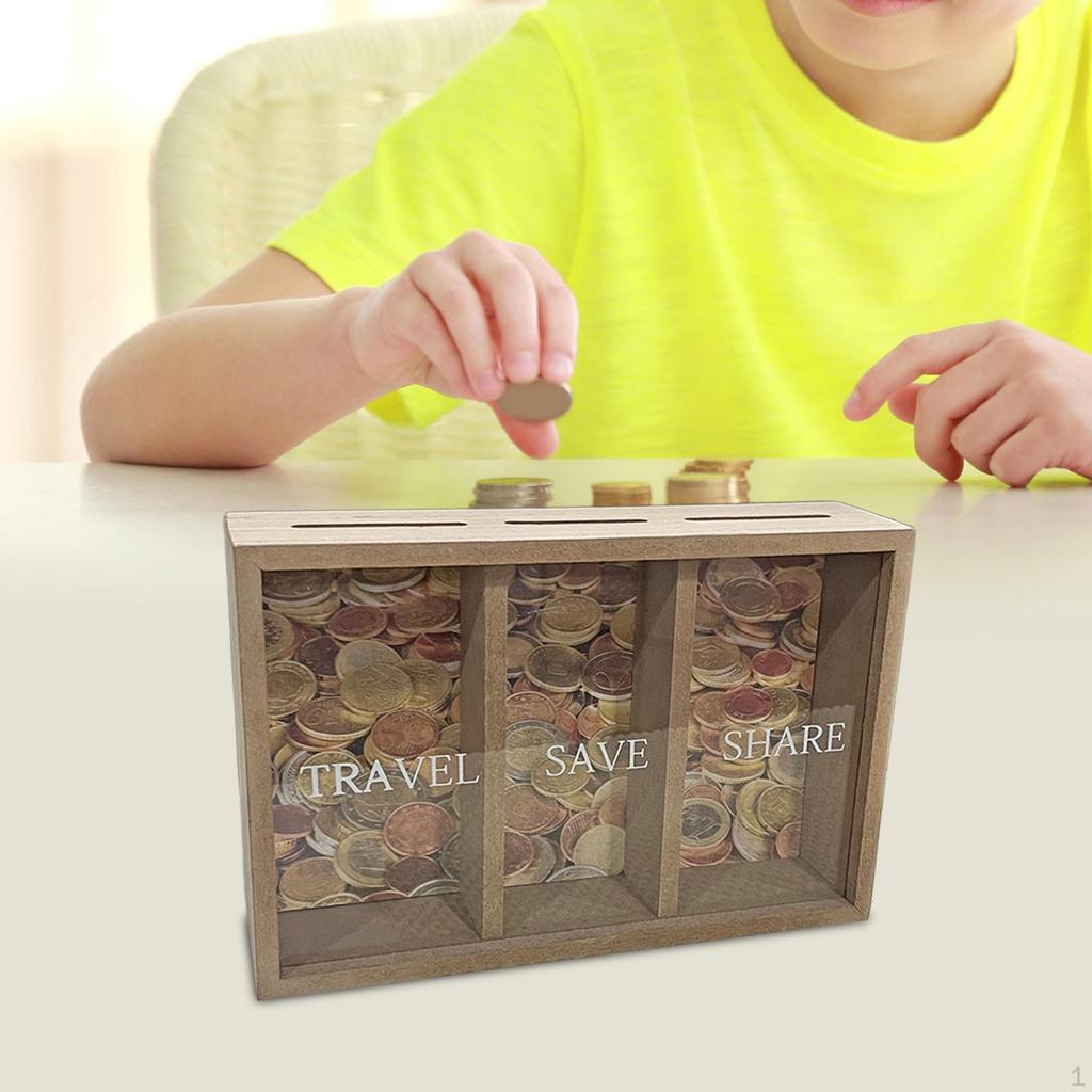 Wooden Piggy Bank Container Case Money Saving Jar for Desktop Kids Adults