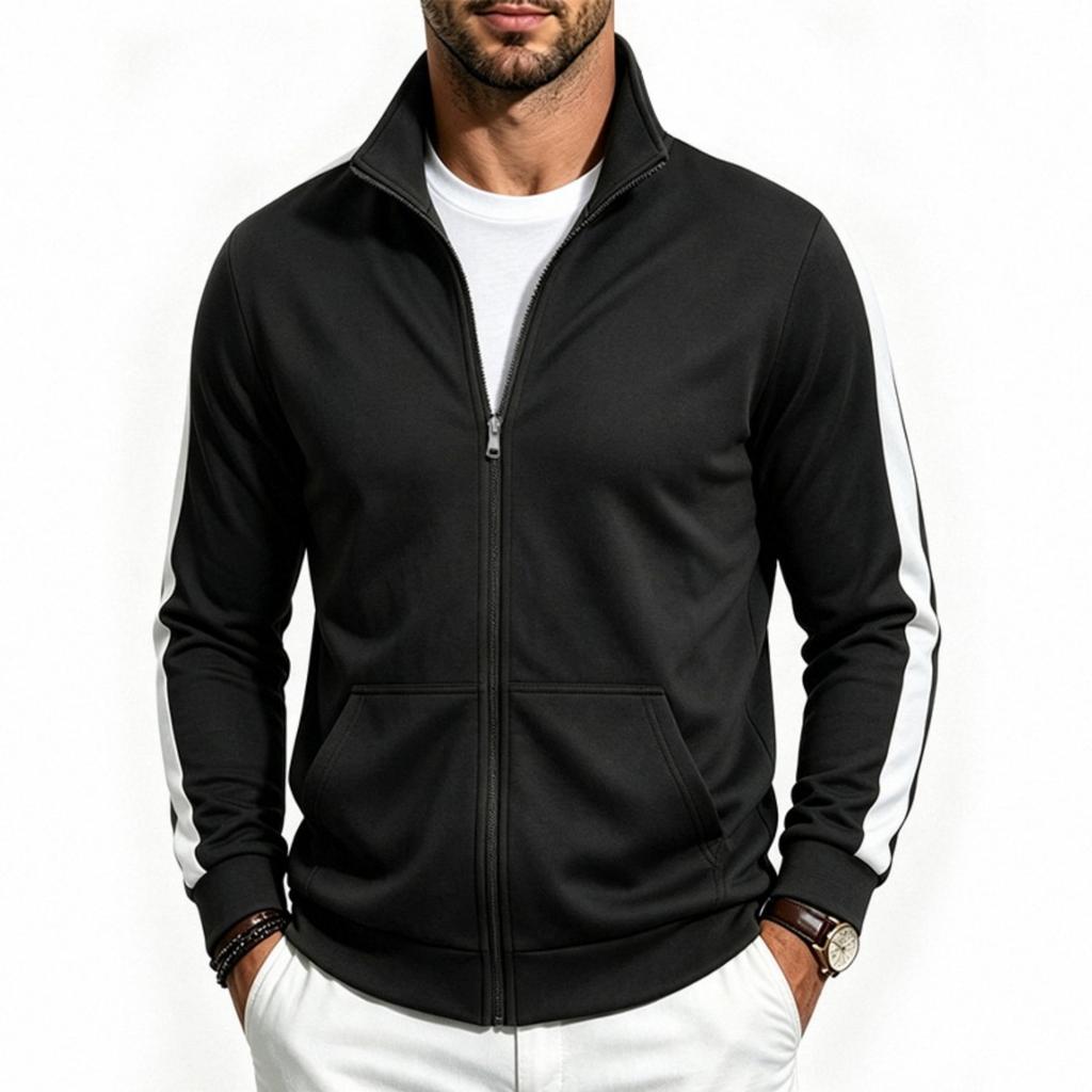 Bequeme lässige Herren-Langarmjacke mit Stehkragen und Taschen für den Alltag