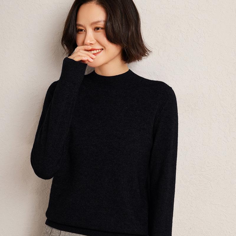 Women's Fashionable Cashmere Half-High Collar Knit Top - Versatile Long Sleeve Warm Base Layer for Autumn/Winter