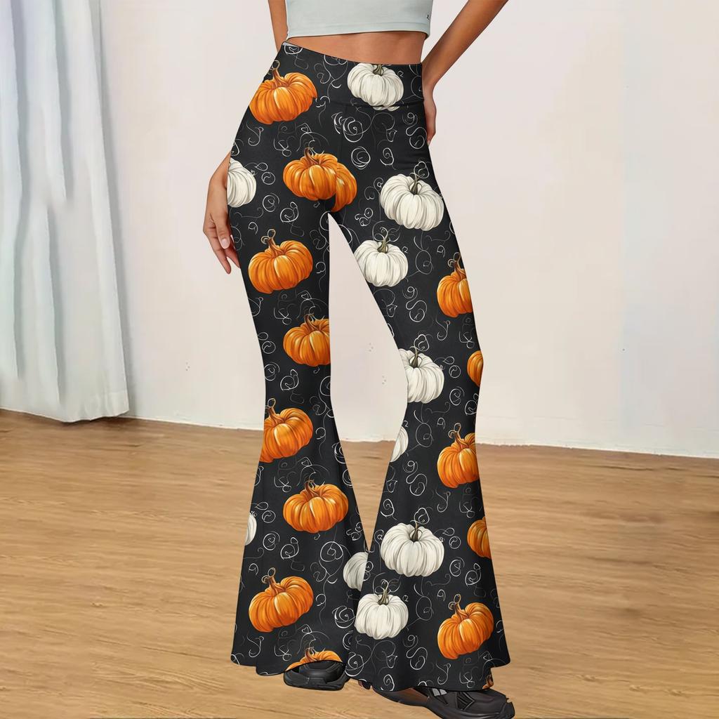 Women's Casual Halloween Print Yoga Pants Flared Leg High Waist Stretch Workout Leggings for Everyday Wear