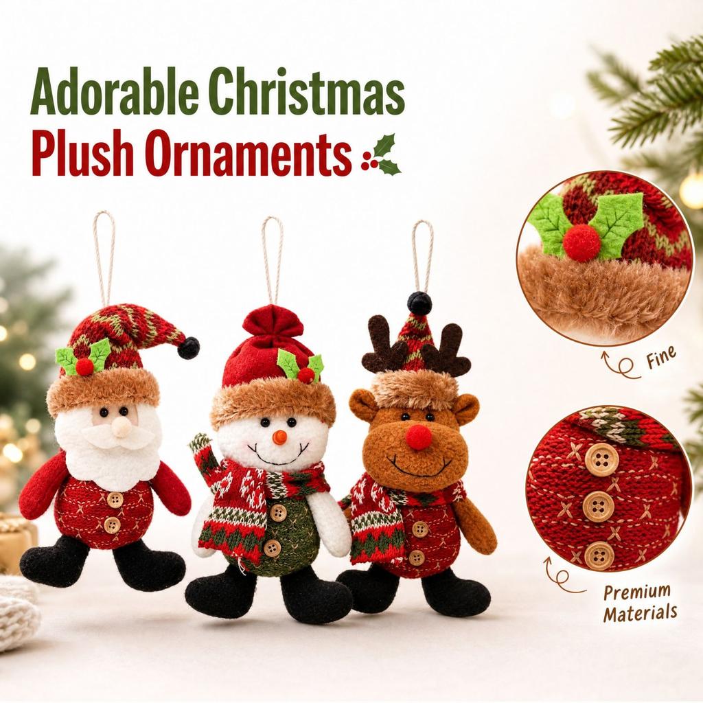 Christmas Hanging Ornaments, Fabric Dancing Figurines, Santa and Snowman Dolls, Christmas Tree Accessories for Holiday Scene Decor