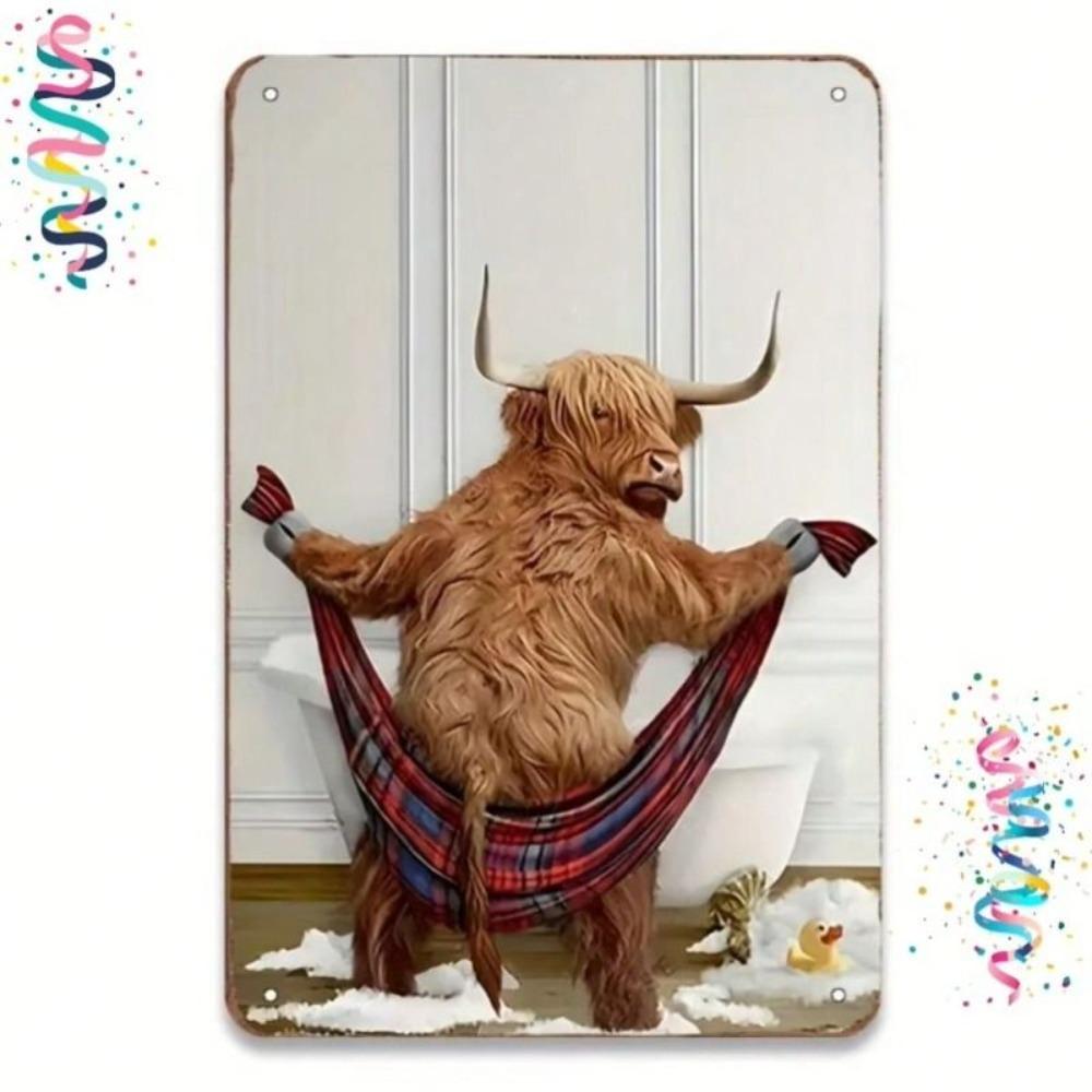 Metal Wall Art Highland Cow Poster Bathroom Decor