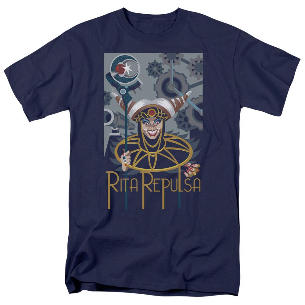 

Mighty Morphin Power Rangers Rita Deco T Shirt Mens Licensed Rita Repulsa Navy S