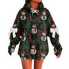 Ladies' Christmas Printed Bow Long Sleeved Loose Fitting Headband With Rope Hooded Sweatshirt Top