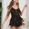 European & American Sexy Sequin Deep V Tassel Jumpsuit: Retro Party Slim Fit