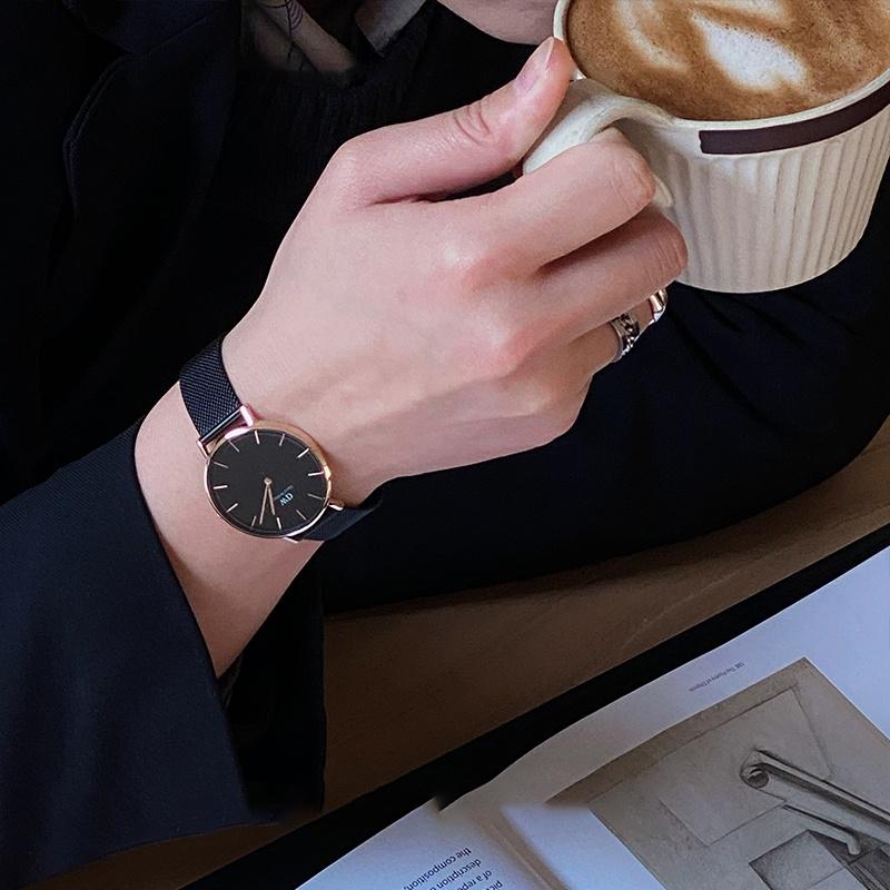 DANIEL WELLINGTON PETITE Series Watch Quartz Movement Stainless Steel Strap Black Dial Men's Watch Simple DW00100345