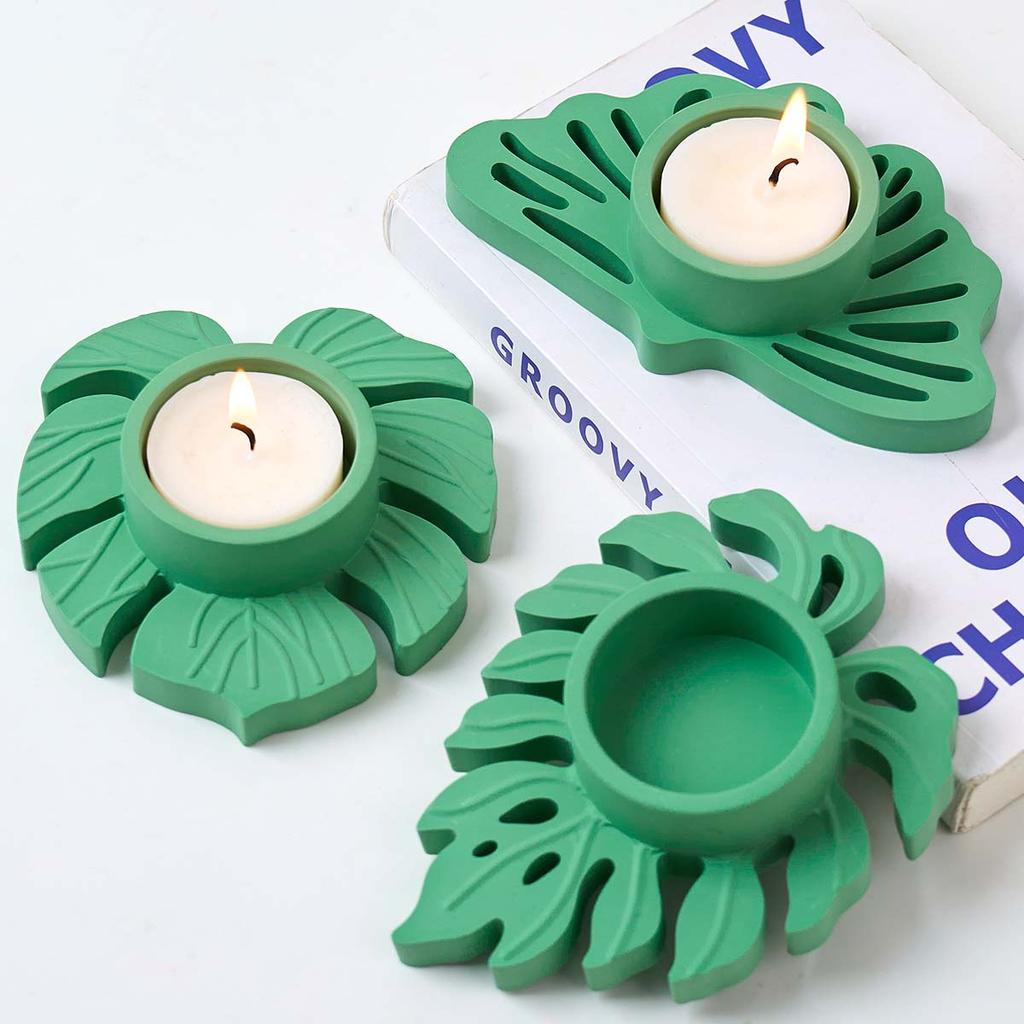 Leaves Candlestick Silicone Mold DIY Handmade Leaf Tealight Candle Holder Plaster Concrete Resin Craft Casting Molds Home Decor