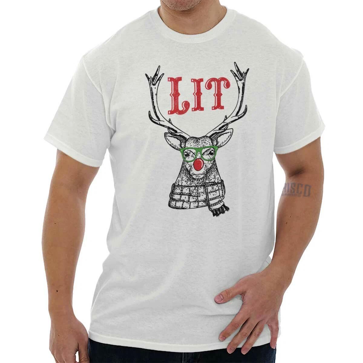 Lit Reindeer Merry Christmas Santa Claus Drinking Holiday Deer T Shirt Tee XL