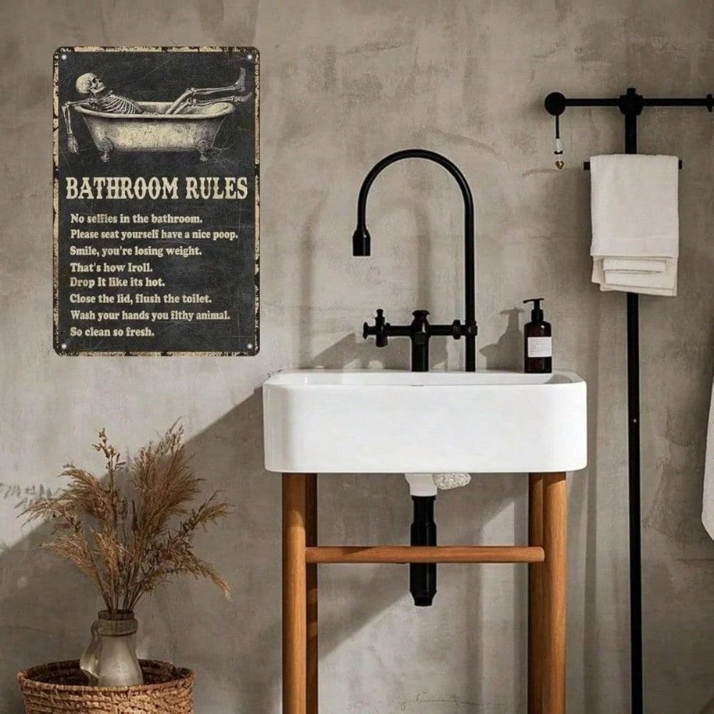 Teschio Vintage Regole del Bagno Cartello Metallico Decorazione Murale Segno per Bagno