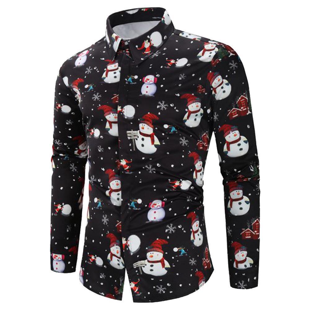 2022 European & American Men's Santa Claus Print Long Sleeve Casual Shirt - 18 Colors