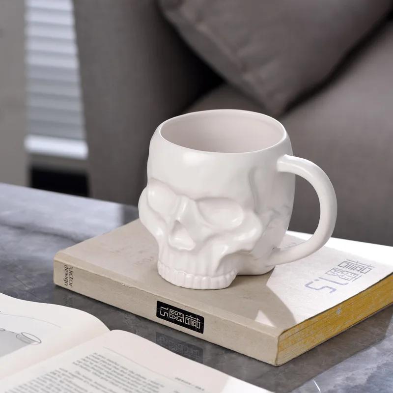 1Pc 580ML 600ML Porcelain White Black Skull Coffee Cup Beer Mug Drinkware For Juice Milk Ceramic Soup Bowls Halloween Gift