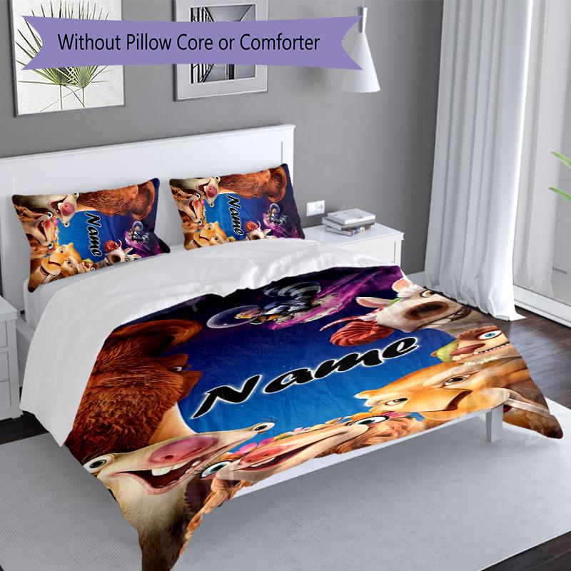 3pcs Custom Name Ice Age Dawn of the Dinosaurs Set,Includes 1 Duvet Cover and 2 Pillowcases,All-season Bedroom Decor