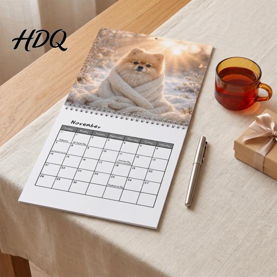 Wall Hanging Planner 2027 Pomeranians Calendar Cute Dog Square Monthly Spiral Binding Gift for Lovers 12 Month Home Office Lover Gifts Thick Paper