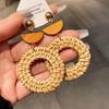 Silver Needle Retro Ethnic Style Rattan Woven Bead Drop Earrings