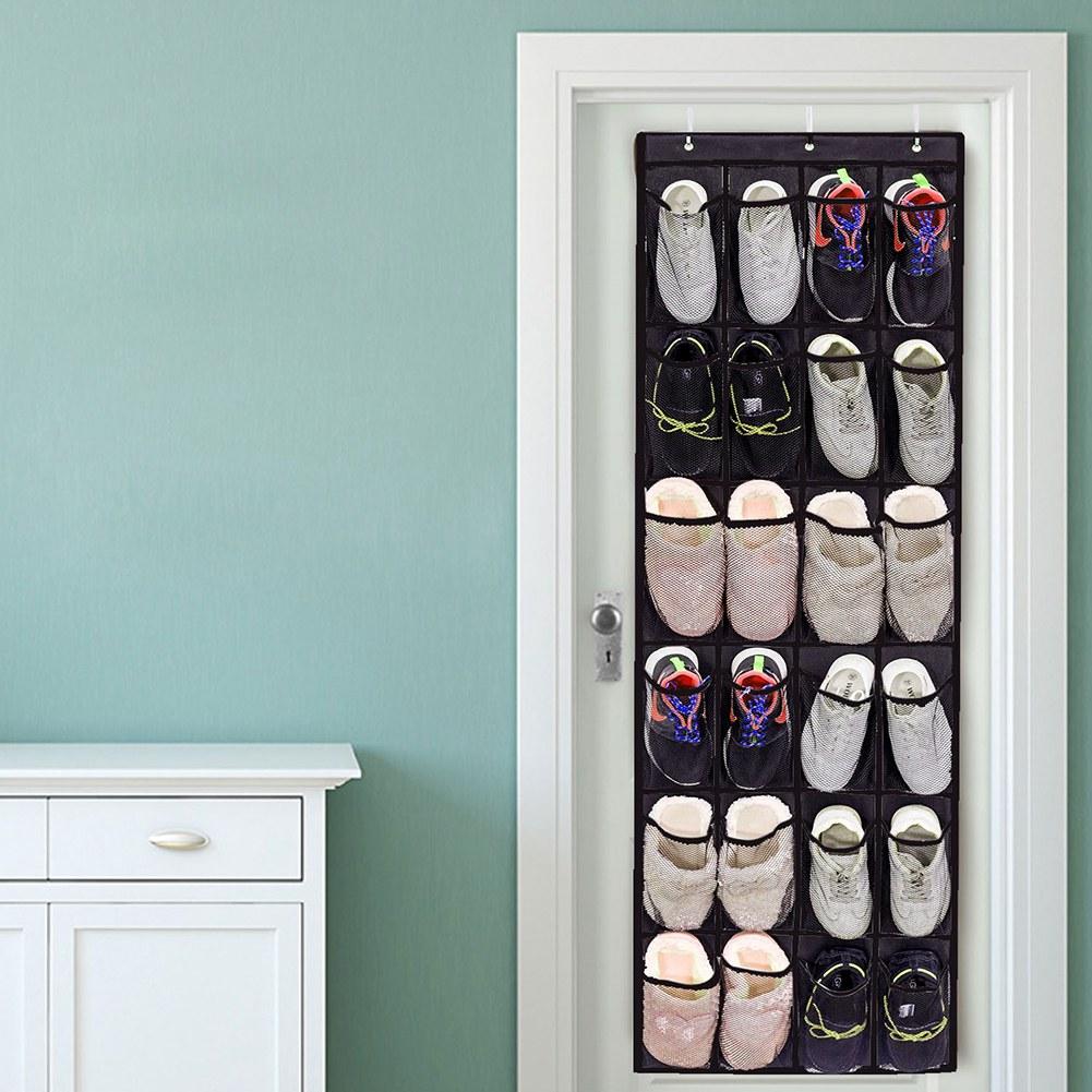 24Pockets NOn woven Household Door Wall Hanging Shoe Storage Bag Organizer Space Saving Rack