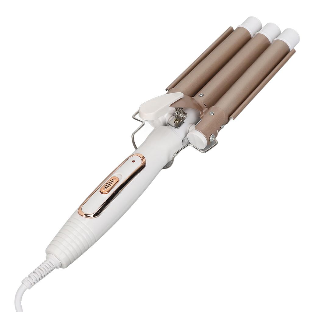 Wavy Curling Wand 3 Barrel Hair Crimper Dry and Wet Use Ceramic Heating Hair Styling Curler Golden 100‑240V US Plug