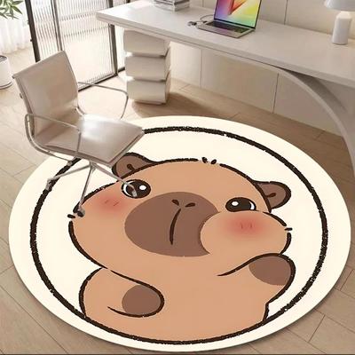 1PC Capybara Office Round Area Rug, Mat Suitable For Office, Under Office Chairs Bedroom Living Room Home Decor, Room Deco