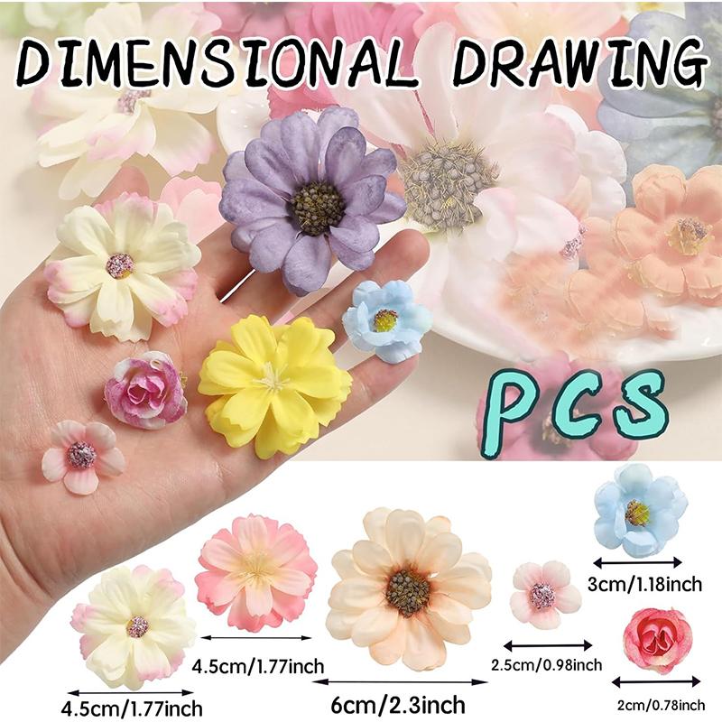 50Pcs Mini Random Color Silk Artificial Flower Head Fake Peony Daisy Rose Flower For Craft Garment Wedding Party DIY Home Decor