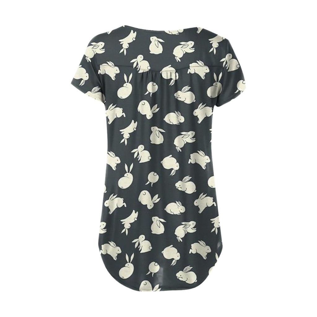 Women's Easter Short Sleeve Tops Loose Tops Casual Oversized Tops Pleated Tops Button Tie Tops Women