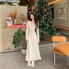 French V-neck long-sleeved dress women's autumn and winter inner with a base Christmas battle suit, sexy slim-fitting hip-wrapped long dress