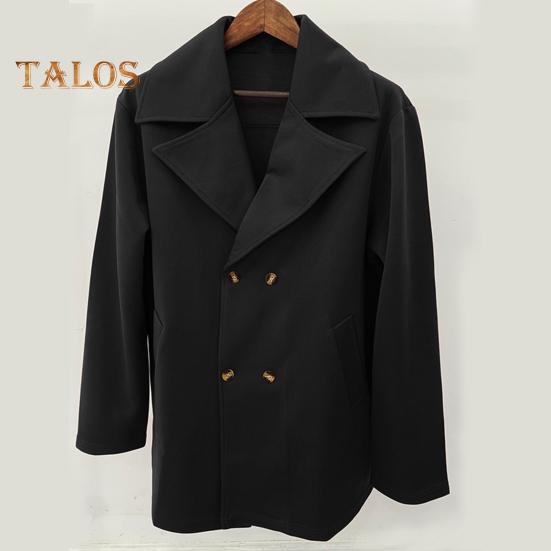 Herren Anzugjacke Revers Langarm Einfarbig Mittellang Anzugjacke Loose Fit Taschen Oberbekleidung Herbst Winter Zweireihige Windjacke