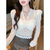 Fall and Winter New Arrival Women's Clothing All-Matching Slim Fit Slimming V-Neckline Long Sleeves Lace Shirt Women's Lace Cut Out Bottoming Shirt