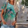 Dámské letní tričko s květinovým potiskem, retro módní krátký rukáv, trička s potiskem