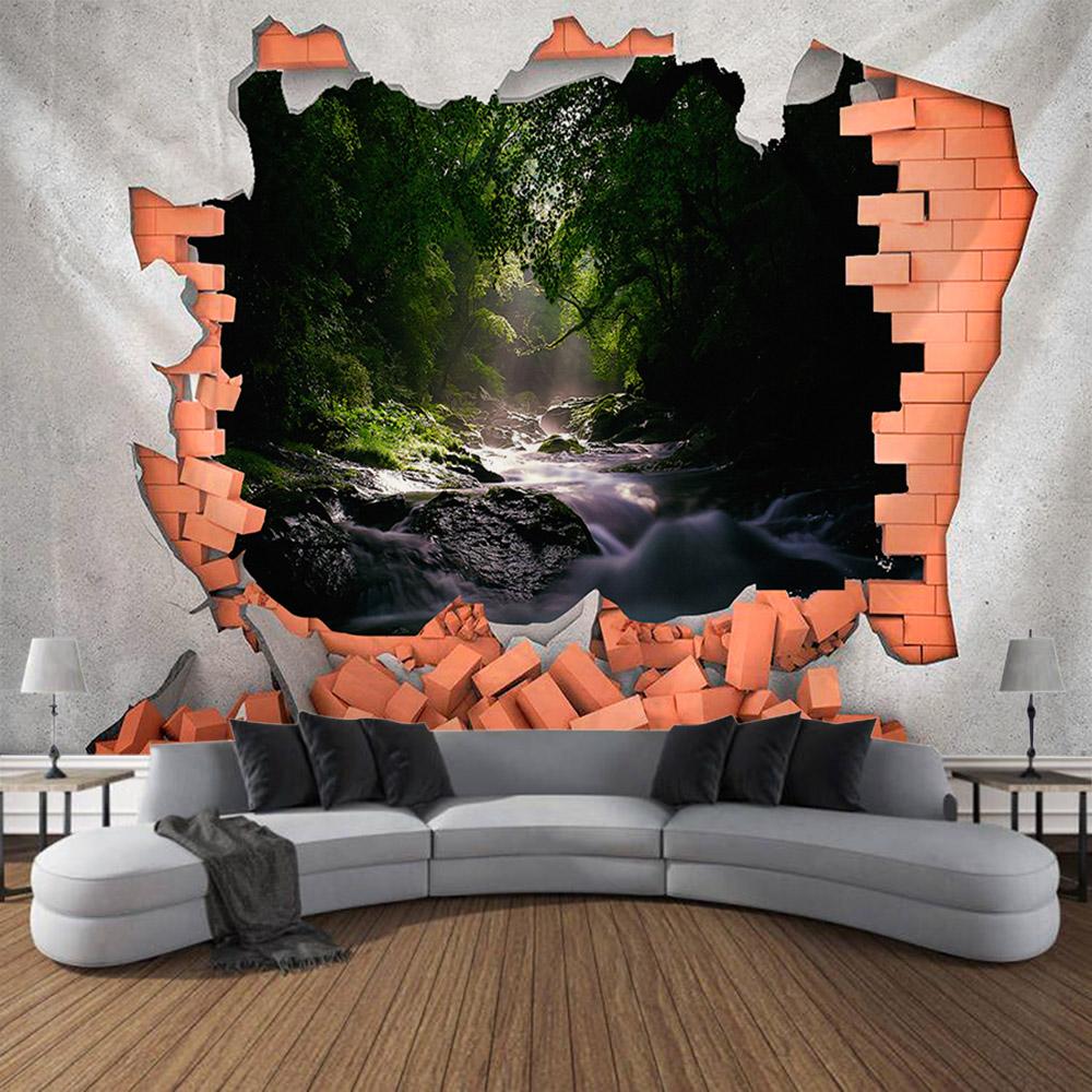 3D Stone Wall Dinosaur Landscape Tapestry Wall Hanging Cartoon Home Decoration Background Cloth Dormitory Living Room Bedroom