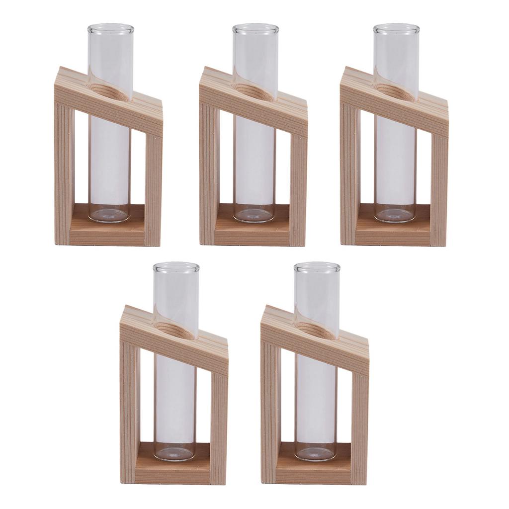 ABUL-5X Crystal Glass Test Tube Vase In Wooden Stand Flower Pots For Hydroponic Plants Home Garden Decoration