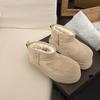 Womens Chunky Sole Slip-On Snow Boots With Wool Lining Real Leather Upper Winter Warm Short Ankle