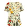 Floral Print V Neck Medical Scrub Top with Pockets Side Slits Short Sleeve Nurse Uniform Shirt for Women Comfortable Fit