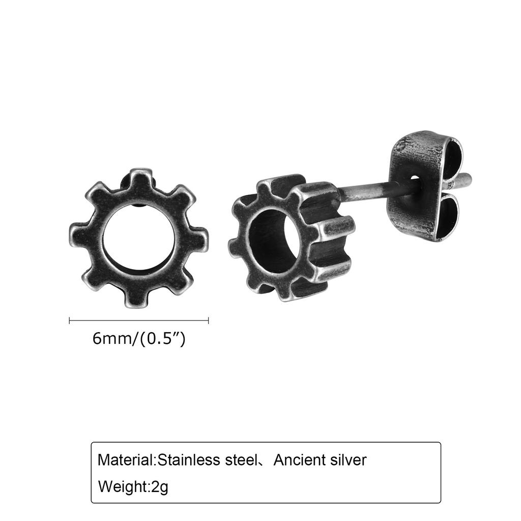 Stainless Steel Gear Stud Earrings for Men Boys,Retro Gray Ear Studs,Rock Punk Jewelry Anniversary Birthday Gifts