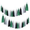 Guzon 20 Pack of Black Green Silver Party Decorations Tassel Garland Banner White Tissue Paper Tassels for Soccer Party Supplies Graduation Backdrop