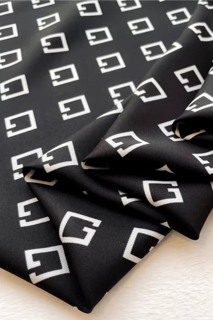 Black Scarf with Geometric Pattern 90X90 - Modern Classic In Minimalist Style