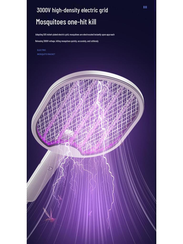 3-in-1 Folding Electric Mosquito Swatter & Lamp: Rechargeable, Multifunctional, Automatic Luring, Hangable Mosquito Killer.