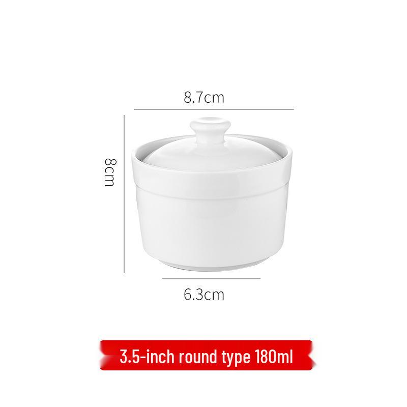 White Magnesia Porcelain Soup Pot with Lid – Ideal for Steaming Eggs and Stewing Bird's Nest In Restaurants and Hotels.