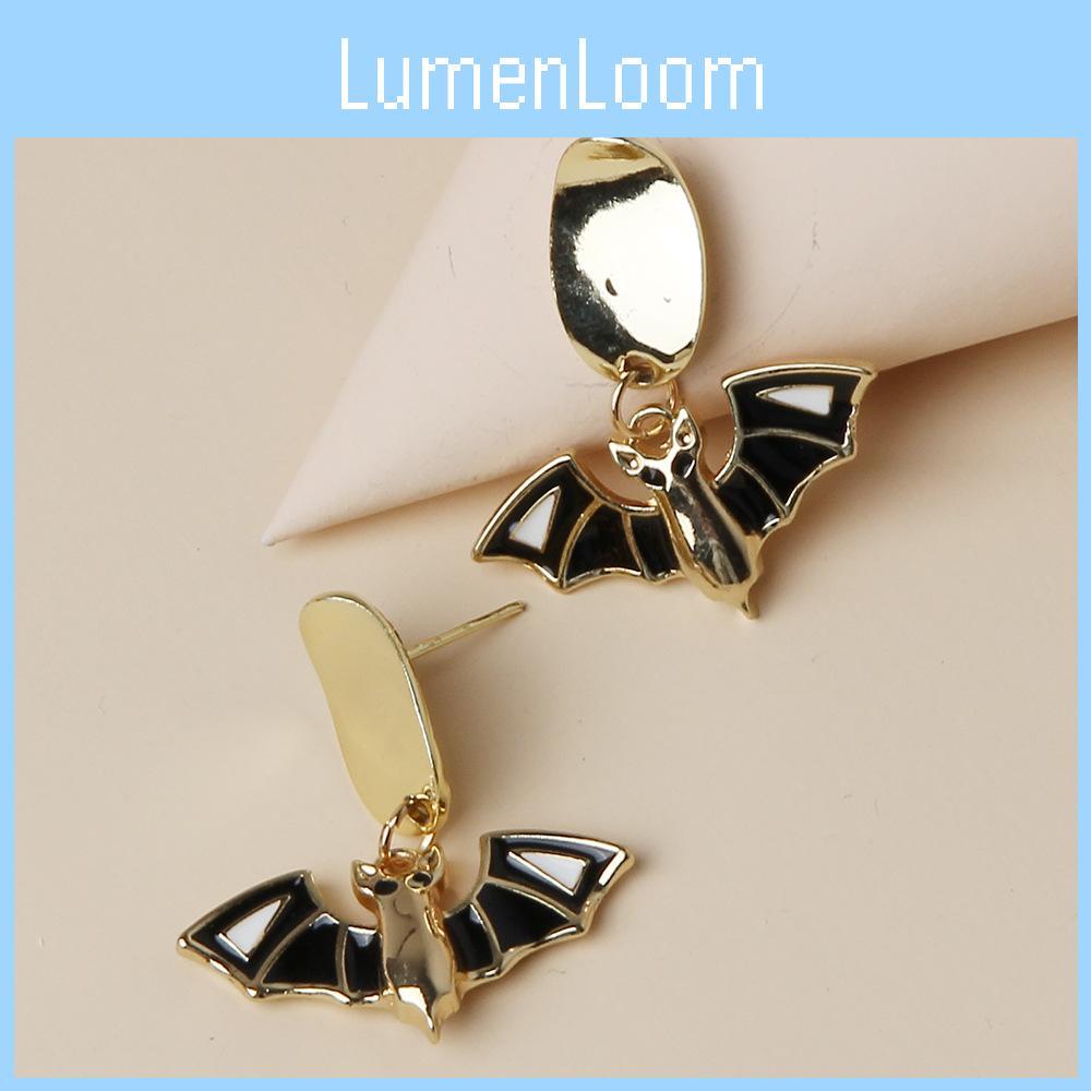 Halloween Bat Dangle Earrings With Gold Finish For Ladies Festival Party Accessories