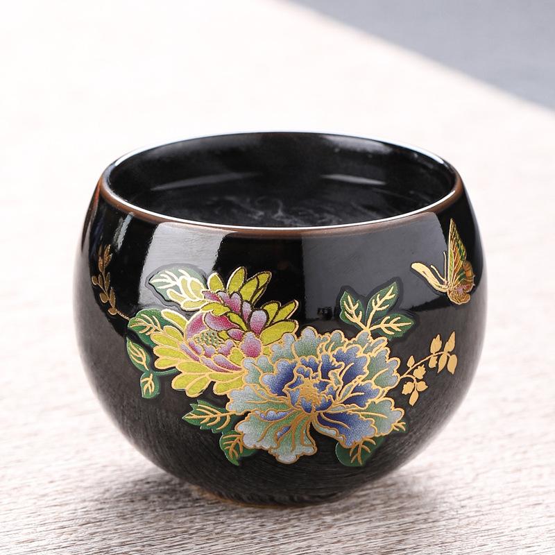 Color Changing Black Clay Dragon Egg Tea Cup Handmade Ceramic Gongfu Teaware Heat Sensitive Master Cup for Tea Ceremony Gift