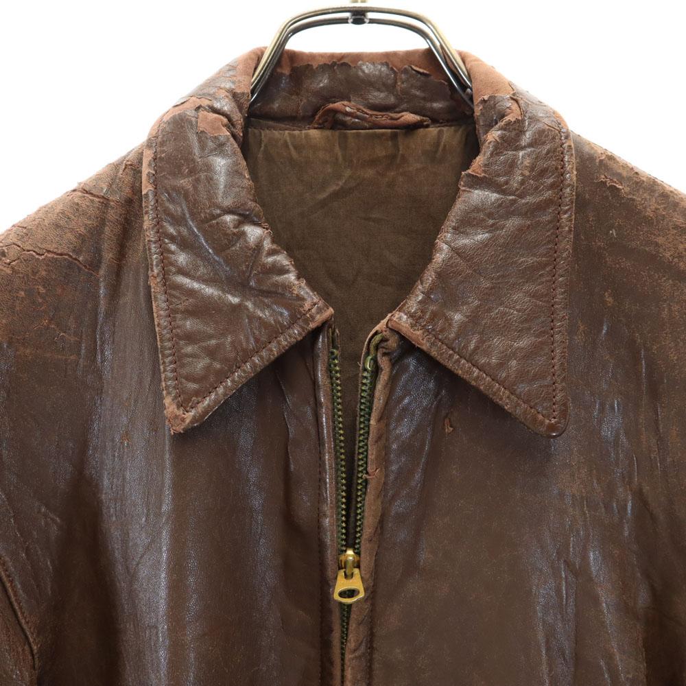 Lawton 40s Vintage U-shape leather jacket 34 Brown TALON ZIP Men's Used
