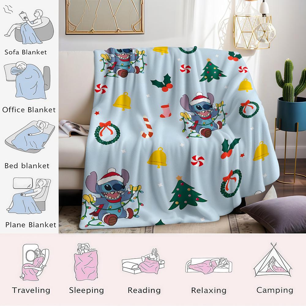 Xmas S-Stitch-S Flannel Blanket Warm Soft Halloween Christmas Couch Warm Cozy Decorative Decor Gift For All Season