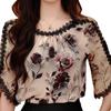Blouse de style occidental en mousseline de printemps et d'automne à fleurs à manches courtes Chemise super féerique Été Femmes