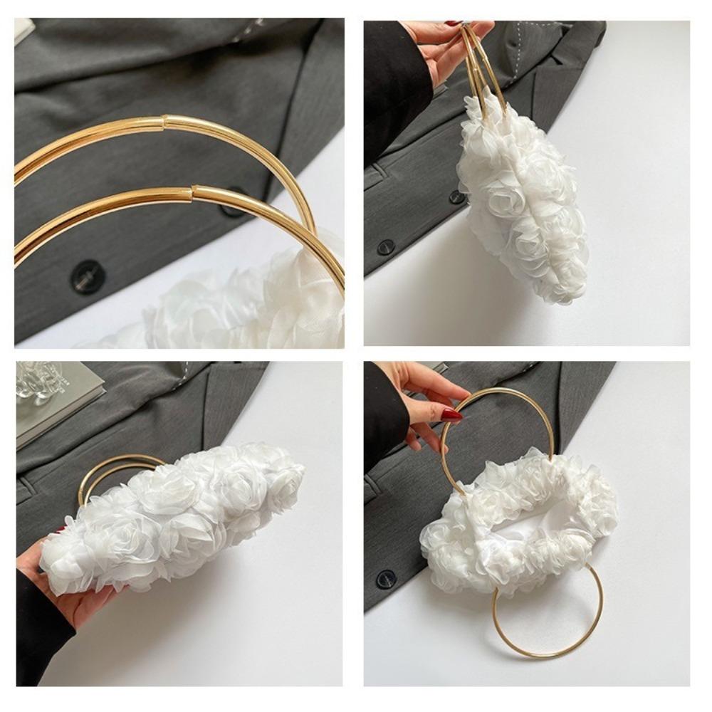 Versatile Elegant Floral Clutch Purse Black/White Metal Handle Bridal Handbag Lace Floral Rose Flower Prom Bag For Women