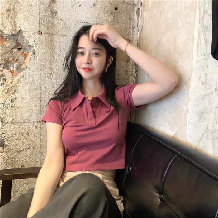 

Новая корейская летняя стильная тонкая и узкая вышитая футболка-поло с воротником-поло в горячем женском стиле с короткими рукавами для женщин S