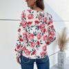 Spring and Autumn Women's Blouse Commuter Printed Round Neck Lantern Sleeve Pullover Shirt Long Sleeve Top