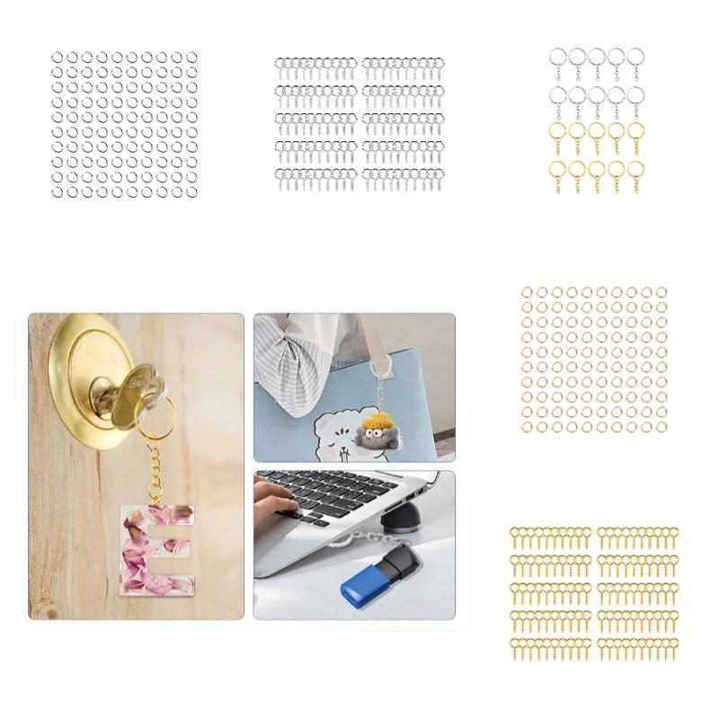 Screw Pins Eye Metal Bulk Split Key Ring Set For Diy Resin Keyring Art Craft