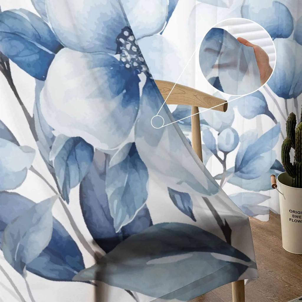 Summer Plants Flowers Watercolor Tulle Curtains for Living Room Sheer Curtain for Bedroom Kitchen Blinds Voile Curtains