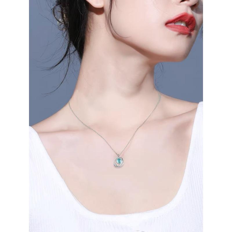 Dream Planet Blue Glazed Crystal Necklace Japan And Korea Compact Fresh Ins Wind Clavicle Chain Pendant Premium