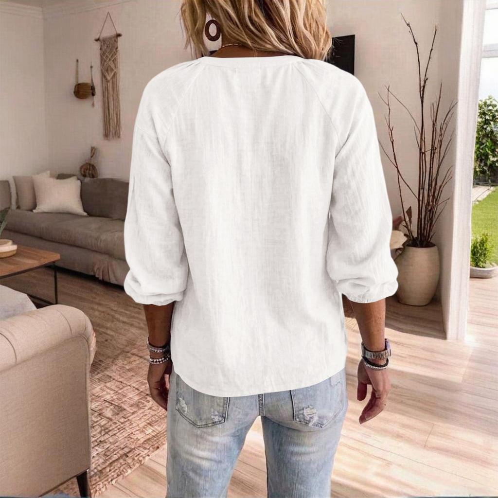 Women's Bohemian Lace Trim Cotton Linen Long Sleeve Blouse with Sleeves for Vacation Beach